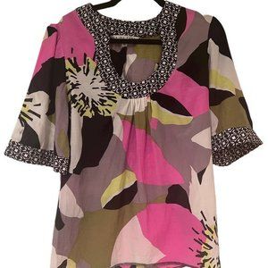 Trina Turk Cotton/Silk Blend Abstract Lightweight Shirt Size Small‎